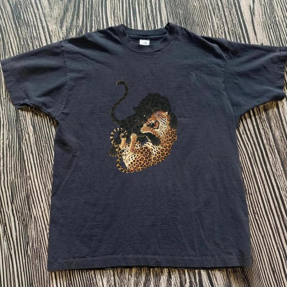 Gildan Men Black T-Shirt, Black Leopard  T-Shirt